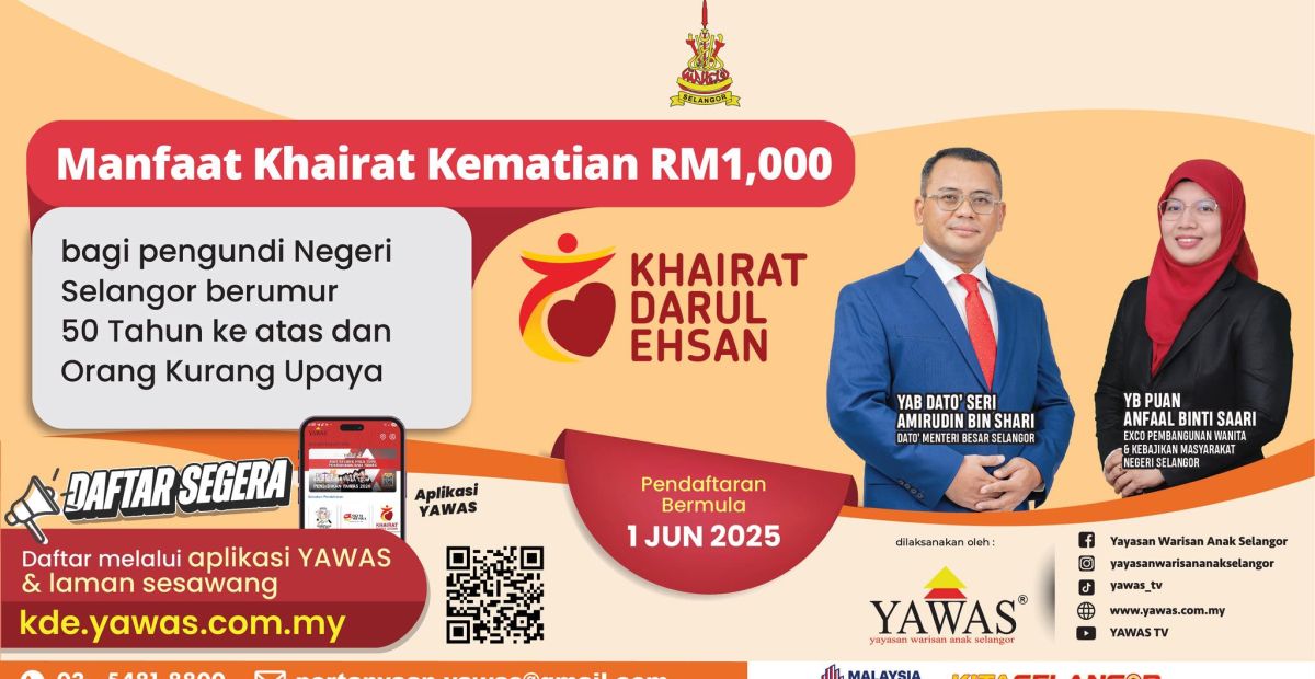 Kerajaan Negeri Selangor melaksanakan Program Khairat Darul Ehsan (KDE) bermula 1 Jun 2025