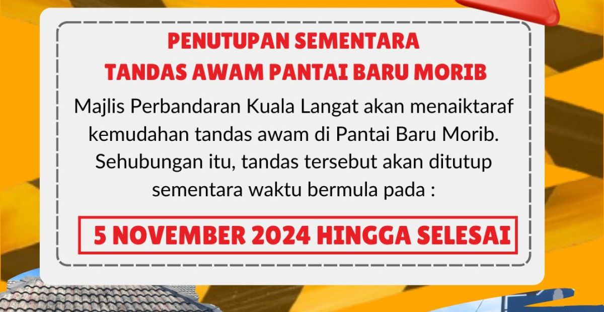 Majlis Perbandaran Kuala Langat Akan Menjalankan Kerja Menaiktaraf Kemudahan Tandas Awam Pantai Baru Morib